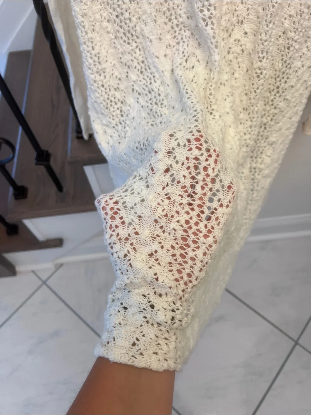 Free People Cream Open Knit Crochet Longline Duster Cardigan Sweater S Small